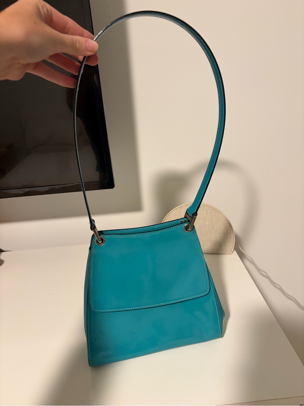Bally Vintage Turquoise Leather Shoulder Bag Top Handle Purse